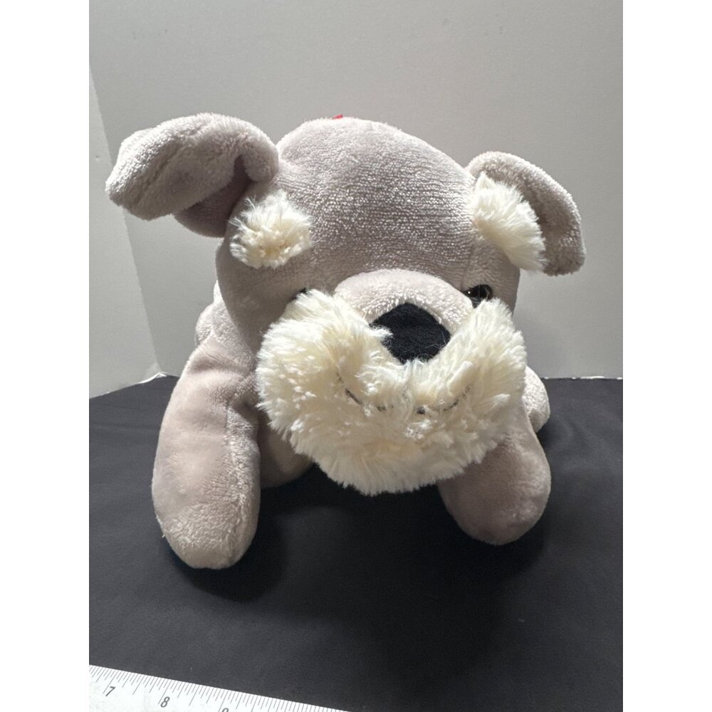 Hugfun Plush Schnauzer Terrier Red Ribbon 16" Stuffed Animal Toy Soft Cuddly Gra